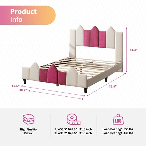 Mixoy Full Size Kids Bed Frames,Upholstered Full Platform Bed Frame For Children With Headboard,Toddler Bed For Girls, Teens,No Box Spring Needed, Easy Assembly(Pink/White,Full) #TOP1