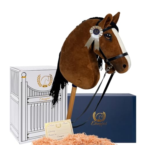 Ehrenpferd Hobby Horse Pferd -A3- Premium Steckenpferd mit Zubehör für Hobby Horsing: Pferde Spielzeug Set mit Stockpferd, Trense, Turnierschleife & Stall als Pferde Mädchen Geschenk - Hazel