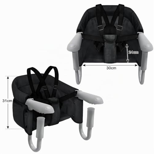 Miniatura 2 de Uisebrt Asiento De Mesa Plegable Para Bebé, Silla Elevadora Para Bebé, Con Pinzas Antideslizantes Y Cinturón De Seguridad, Trona Portátil Para Niños Y Viajes, Color Negro