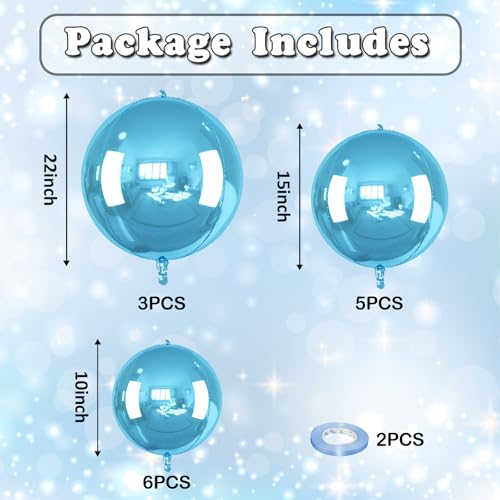 Image of 14 Pcs Blue Round Foil Balloons 22 /15 /10 4D Ball Balloons Light Baby Blue Metallic Balloon Ornament Mylar Balloon Chrome for Birthday Graduation Wedding Anniversary Ocean Disco Party Decor