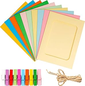 Cadres Photo Papier Cartonné Colorés avec Clips Bois et Ficelle