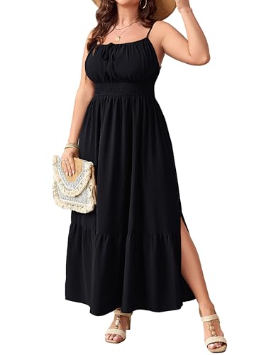SCOMCHIC Plus Size Summer Boho Dresses Spaghetti Strap Sleeveless Casual