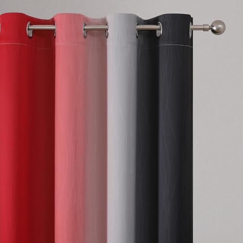 Estelar Textiler Red and Black Blackout Curtains for Bedroom, Thermal Insulated Drapes 108 Inches Long, Full Light Blocking Energy Saving Long Curtains for Living Room, 52Wx108L, 2 Panels
