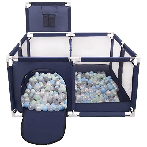 Selonis Square Play Pen Filed with 400 Balls Basketball, Blue:Pearl/Grey/Transparent/Babyblue/Mint Cover
