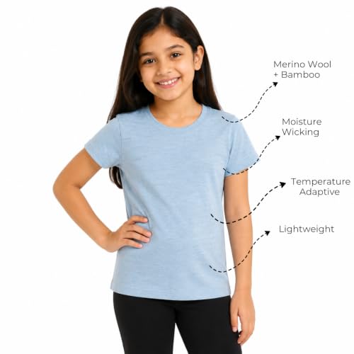 Image of KOSHA Girl's Merino Wool Half Sleeve Thermal Top | Suitable for Minus Degree Celsius | Free Warm Woolen Socks
