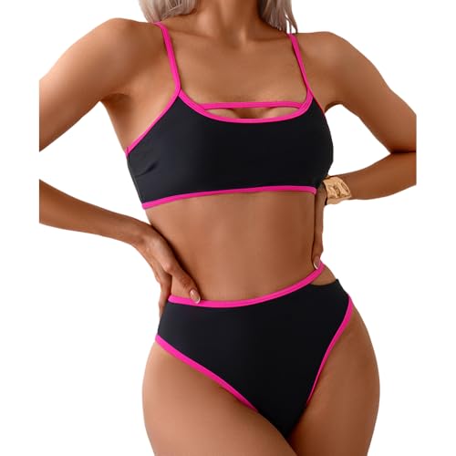Women's Bikini Sets High Waisted Color Block Swimwear Sexy Cut Out Bathing Suit Sporty Two Piece Swimsuits2