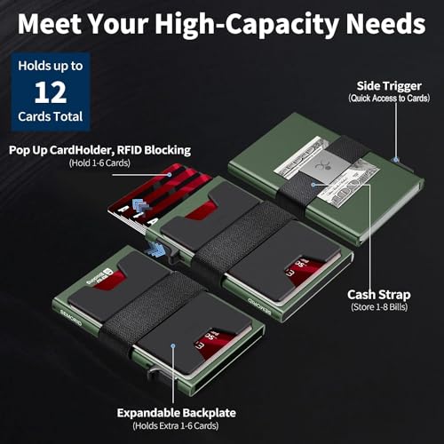 Image of SEMORID Slim Aluminum Card Holder Wallet - RFID Blocking Pop up Minimalist Wallet for Men | Front Pocket Smart Wallet Metal Card Case | Presents for Him