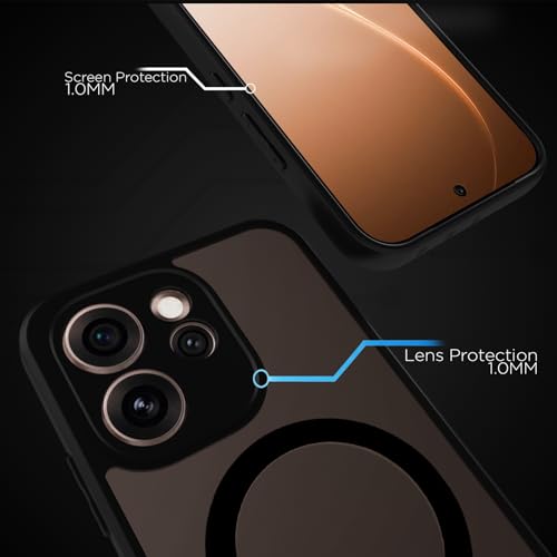 Image of RIGGEAR Shockproof Sleek Hybrid Armor Magnetic Back Cover Case Compatible with MagSafe Accessories for Oppo Reno15 Pro, Reno 15 Pro 5G (Smoke Black Matte PC + Black TPU-Bumper)