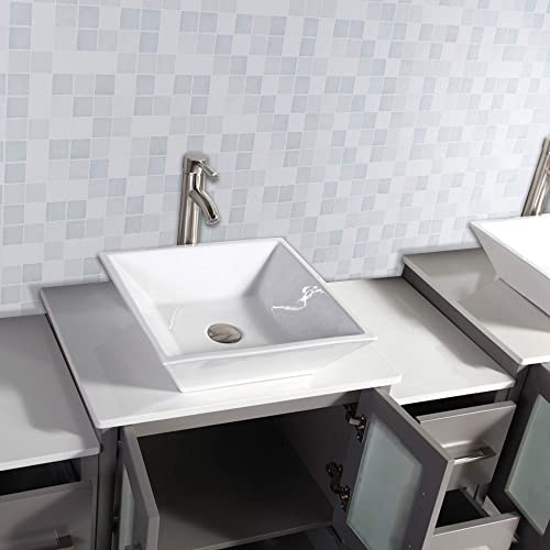Vanity Art 72 Inch Double Sink Bathroom Vanity Compact Set 4 Cabinets 2 Shelves 10 Dove-Tailed Drawers Quartz Top And Ceramic Vessel Sink Bathroom Cabinet With Free Mirror Va3124-72-G #TOP5