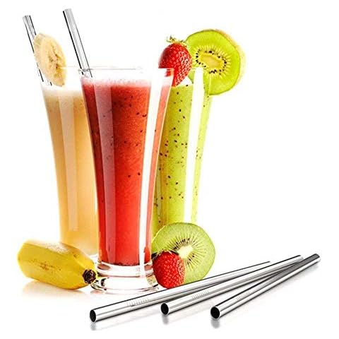 Peakpet Reusable Stainless Steel Drinking Straws Straw Set with Cleaning Brush for Party Bar Office Travelling/Camping 4 Stück Gerade +1 Reinigungsbürste Cover