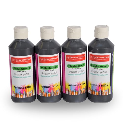 Respetuoso con el medio ambiente Conjunto de pintura de carteles | Negro | 4x Pintura no tóxica | Ideal para Niños y Adultos | 5 cm x 16 cm | Adecuado para Papel y Vidrio | Perfecto para la Educación