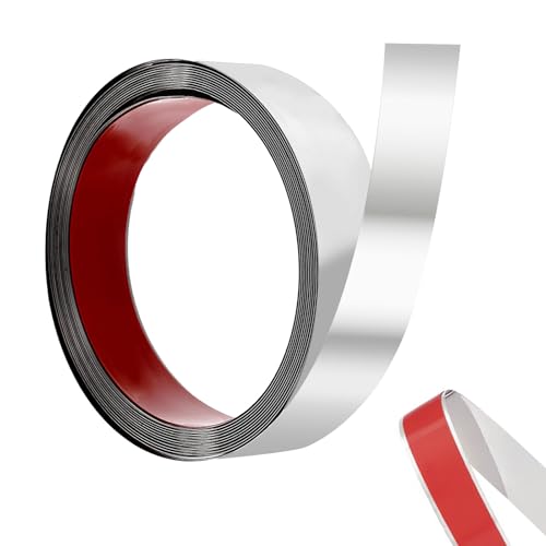 GANILITY Moulure Murale, 5m x 4cm Moulure Autocollante en Acier Inoxydable, Bande de Miroir Métallique en Acier Inoxydable, pour Toilettes, Bord De Carrelage,...