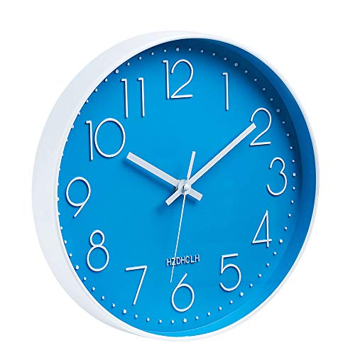 Image of HZDHCLH Wall Clock 12 inch Silent Non Ticking Modern Wall Clocks Battery Operated Clocks for Kitchen Bedroom Living Room Office Decor (Blue)