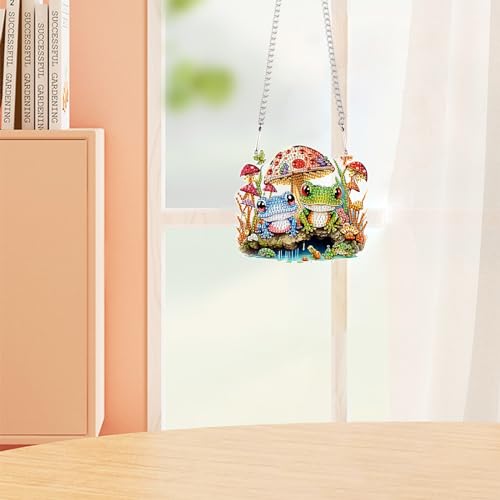 Image of AiYuanzsh DIY 5D Mushroom Frogs Diamond Painting Kits Hanging Sign Wall Art Sign Diamond Art Window Hanging Ornament Window Pendants Home Garden Wall Door Hanging Diamond Painting Kits