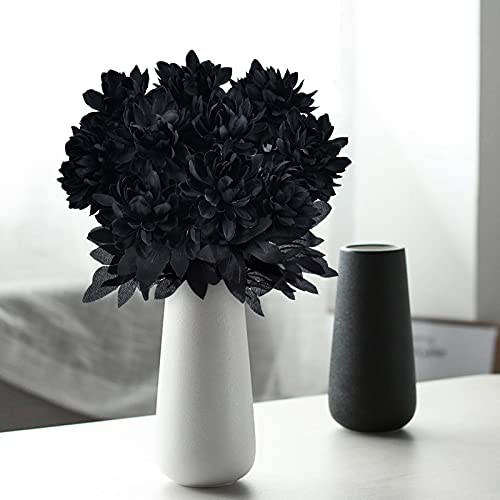 Hamore 10Pcs Dahlia Artificial Flowers Black Artificial Flowers Artificial Silk Dahlia Bouquet Black Dahlias Flowers Faux Dahlia Stems For Halloween Harvest Festival Table Centerpieces Home Decor, 16" #TOP1