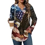 U.S Flag Bald Ea-gles Hoodies for Women V Neck Pullover Sweatshirts Long Sleeve Shirts Fashion Tops