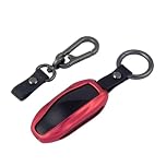 ISDORE Premium Tesla Key Fob Cover - Aircraft Aluminum Flip Case with Leather Keychain - Compatible with Tesla Model S & 3 (Red)