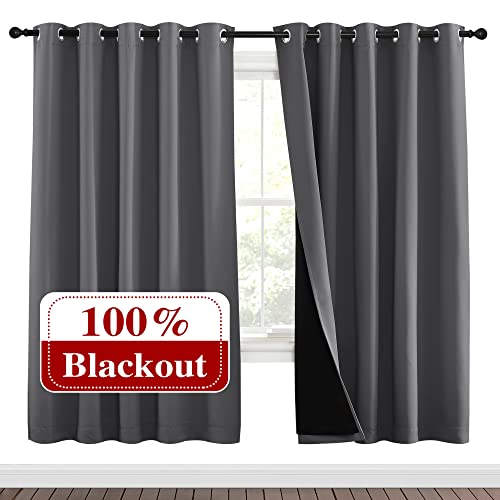 Image of NICETOWN Grey Full Shade Curtain Panels, Pair of Energy Smart & Noise Blocking Out Blackout Drapes for Dining Room Window, Thermal Insulated Guest Room Lined Window Dressing(Gray, 70 x 72 inch)