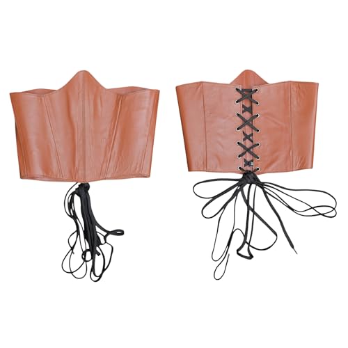 Women's Genuine Leather Underbust Corset – Waist Cincher Belt for Gothic Fashion, Steampunk, Cosplay, Festival & Streetwear (US, Alpha, One Size, Regular, Regular, L, Brown)