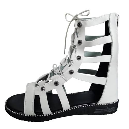 Sandalias de gladiador para mujer, sandalias con tiras peep toe, sandalias romanas de verano, elegantes zapatos con cordones, vintage, zapatos de playa hasta la rodilla, botas altas, sandalias de ocio