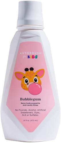 AutoBrush Enjuague bucal para niños, enjuague bucal anticaries sin flúor, sin alcohol, cuidado bucal suave y eficaz, sabor chicle, 16 onzas líquidas