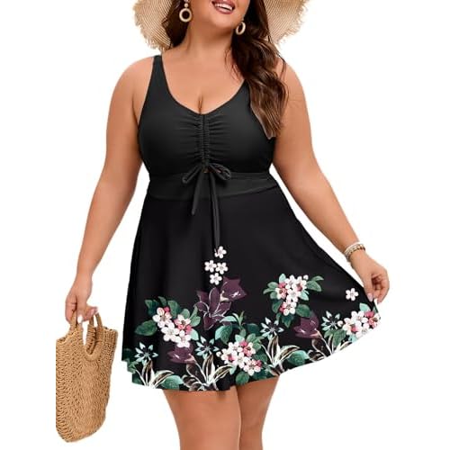 Arolina Plus Size Swimdress for Women High Waisted Tummy Control Tankini Bathing Suits Two Piece Swimsuits with Boyshorts 16 Plus Flower19