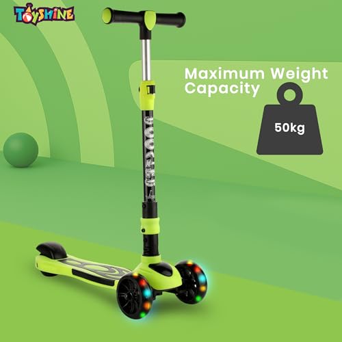 Image of Toyshine 3 Wheel Rooster LED Wheels Runner Scooter with Anti Slip ABS Base Aluminium Structure Height Adjustable Handlebar Max Load 45kg for Kids Boys Girls - Green