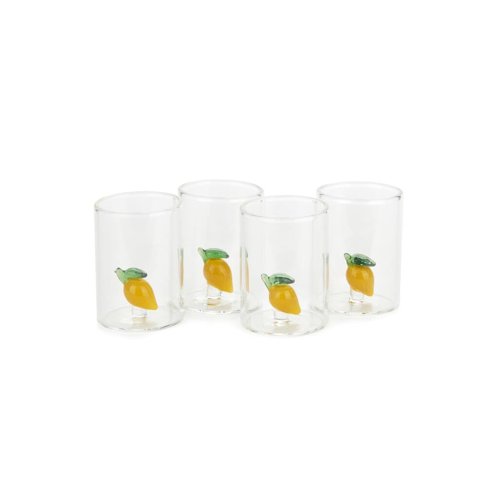 Balvi Set bicchierini liquore Lemon Colore giallo Fatto a mano in borosilicato Vetro 4x50 ml