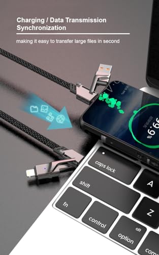 Image of Mizi Type-C Cable, 4-in-1 Type-C Cable (3.3ft), 100W Type C Charger Cable, Type-C Fast Charging for MacBook, iPad, iPhone, Samsung - Black