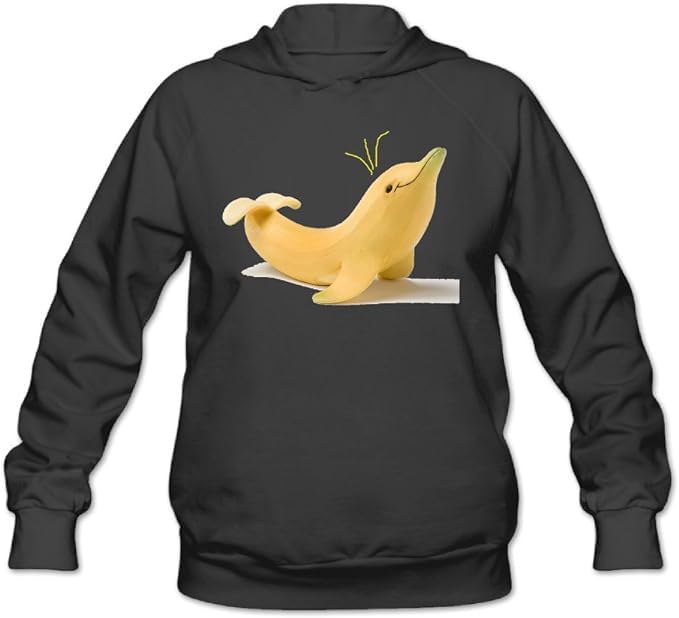 Banana Dolphin Print On Black Hooded Sweatshirts