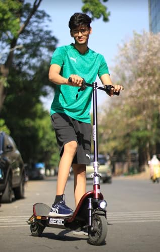 Image of GENEL Scoot Electric Scooter: Max Speed 25 Km /H, Range 30 Km, Fold and Carry Design, LED Lightweight, 125 Kg Capacity, Teal, Adult