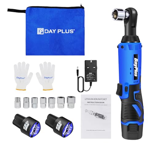 Mini Cordless Ratchet Wrench Set 40N.m 3/8 12V Power Electric Ratchet with 2-Pack 1500mAh Batteries and Charger Lightweight Rechargeable Ratchet Wrench Kit 7PCS Sockets LED Working Light Blue