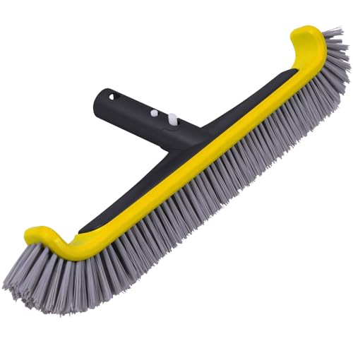 POOLAZA Poolbürste Pool Bürste mit Aluminiumgriff zum Reinigen von Poolwänden Stufen & Ecken robuste Poolbesenkopf für eingebaute Pools Premium-Nylonborsten-Pool-Scrub-Bürste mit EZ-Clip