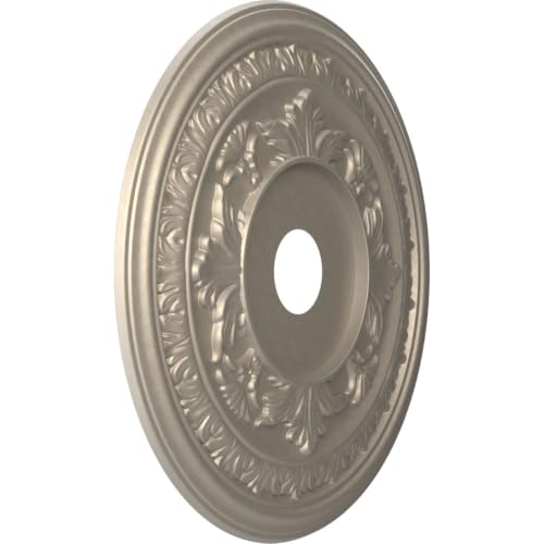 Image of Ekena Millwork CMP22BACSV Baltimore Thermoformed PVC Ceiling Medallion (Fits Canopies up to 7 3 /4 inch), 22 inchOD x 3 1 /2 inchID x 1 inchP, Metallic Silver Metallic