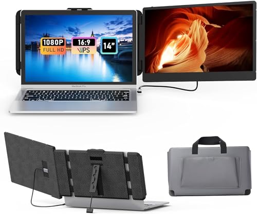 Image of ALLVIA 14in FHD 1080P IPS Portable Monitor for Laptops 13-17.3 inch, inchLaptop Monitor Extender Dual Screen with USB-C /HDMI Port, Plug & Play for Macbook /Windows /Android /Switch