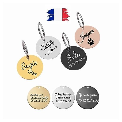 Médaille Chien et Chat avec gravure personnalisée - Gravure Laser En France - Etiquettes plaque d'identification pour animaux de compagnie avec Prénom Adresse Téléphone en acier inoxydable.
