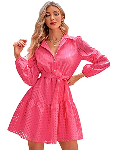 Robe longue femme boutonnée avec lacet et col revers décontracté chic taille M rose