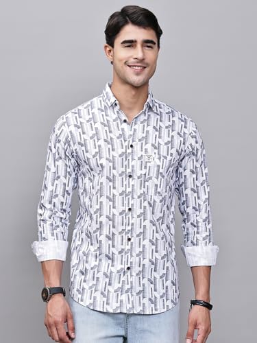 Image of Majestic Man Custom Geometric Printed Pure Cotton Slim Fit Casual Shirt