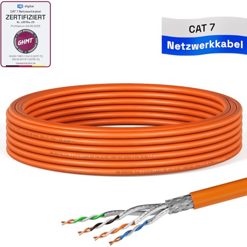 HB-DIGITAL 10m CAT 7 Netzwerkkabel LAN Kabel Verlegekabel Ethernet Installationskabel 10 Gbit/s - reines Kupfer AWG23 S/FTP - GHMT Zertifiziert LSZH Datenkabel Simplex - Orange