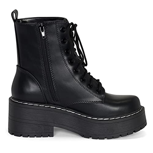 Chariot & Co Pure Women's Chunky Lug Sole Combat Lace-Up Side Zipper Fashion Ankle Boot - Stylish & Sturdy Women's Boots for Fashion and Comfort4