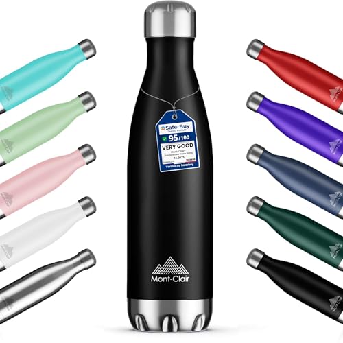 Mont-Clair H2O Stainless Steel Water Bottle, Vacuum insulated - BPA Free, 12h Hot & 24h Cold Drinks, Metal Water Bottle 500ML Leakproof, Ideal for Adult, Kids, Running - Black