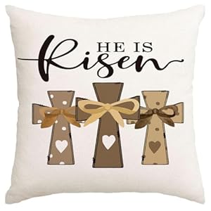 RABUSOFA He is Risen Easter Pillow Covers 18×18 inch Religious Faith Cross Porch Outdoor Pillowcase Bow Christian Spring Decor Cushion Case Farmhouse Throw Pillow Covers for Home Couch