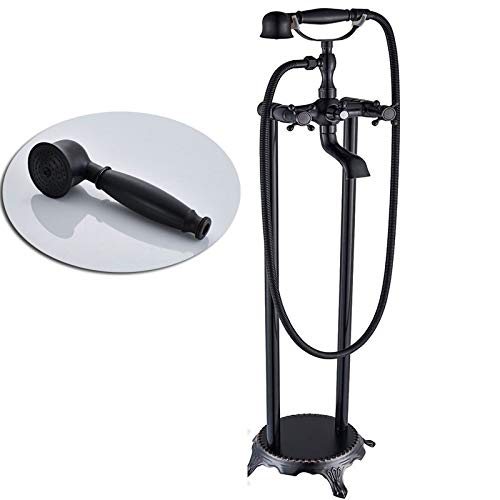 MRKU Grifo de bañera de pie, Mezclador de Bronce Negro, Doble manija, Lavabo Independiente para bañera.