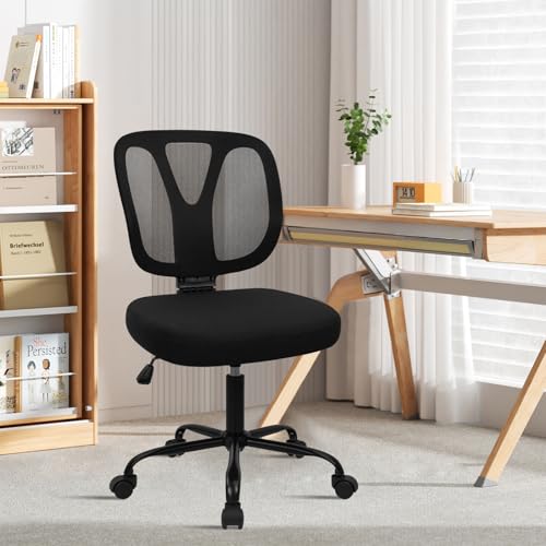 Image of CLATINA Armless Home Office Chair, Adjustable Height Backrest Ergonomic Mesh Desk Chair with Wheels, 360 Swivel Small Computer Task Chair for Home Office, Study, Meeting Room, Black(4 Pack)