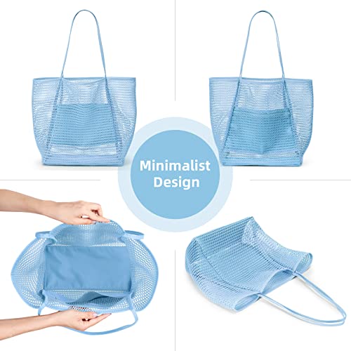 Image of KALIDI Beach Nylon Mesh Tote Bag, Casual Tote Bag Hobo Women Foldable MAX 23L Shoulder Bag For Beach Picnic Vacation