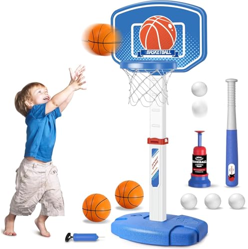 Erixazs canestro basket bambini & T palla set, mini canestro basket da camera in altezza regolabile, Tee palla set giocattoli sportivi per bambini ragazzi ragazze