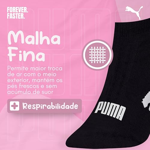PUMA Kit 9 Pares Meia Invisível Sapatilha Adulto Feminina, 9 Pretos, 34-39
