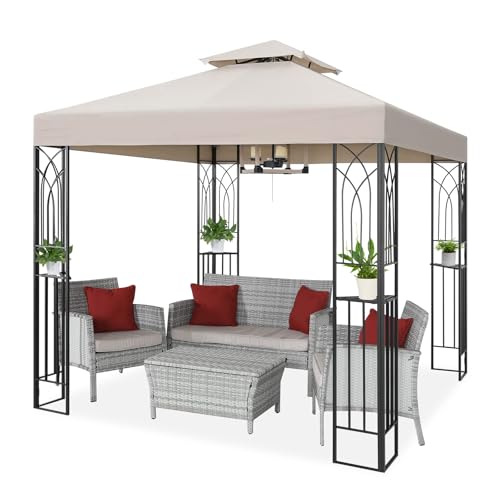 COOS BAY 8x8 Patio Gazebo with Corner Shelves, Two Tier