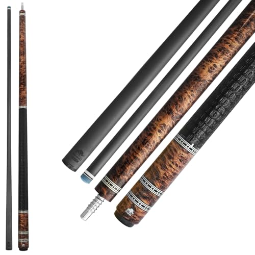 RHINO Retro Pool Cue - Thuya - Crocodile Embossed Microfiber Leather Wrap - 3/8-8 Joint - 12.5mm Tip Diameter, 100% Carbon Fiber Shaft & Composite Butt with 3D Printing Technology, Pro Taper