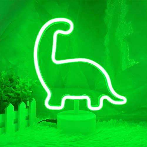 Image of Dinosaur Neon Sign - LED Light USB or Battery Operated - Fun Classroom Decor for Boys Bedroom - Green LED Lights for Kids Table Decoration